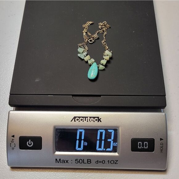 Vintage Sterling Silver 925 Necklace with Turquoise Pendant and Beads Chain - Picture 6 of 9